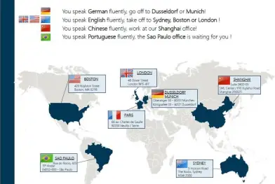 Advancy propose des stages de conseil en stratégie à Boston, Münich, Londres, Düsseldorf, Shanghai, Sydney ou Sao Paulo